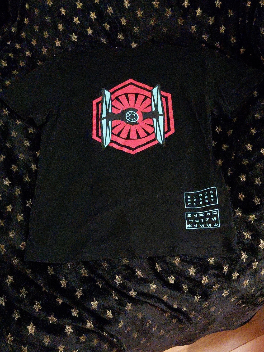 Starfighter Graphic Mens Tee - Black with Red & Aqua